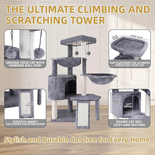 Cat Tree Tower with Scratching Posts - Safe Paws