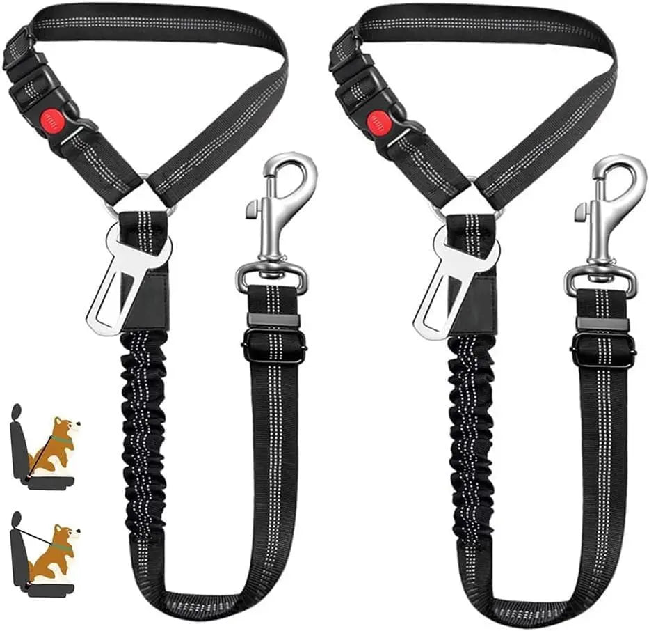 2 in 1 Dog Car Seatbelts with Anti-Shock Elastic Bungee Buffer - Safe Paws