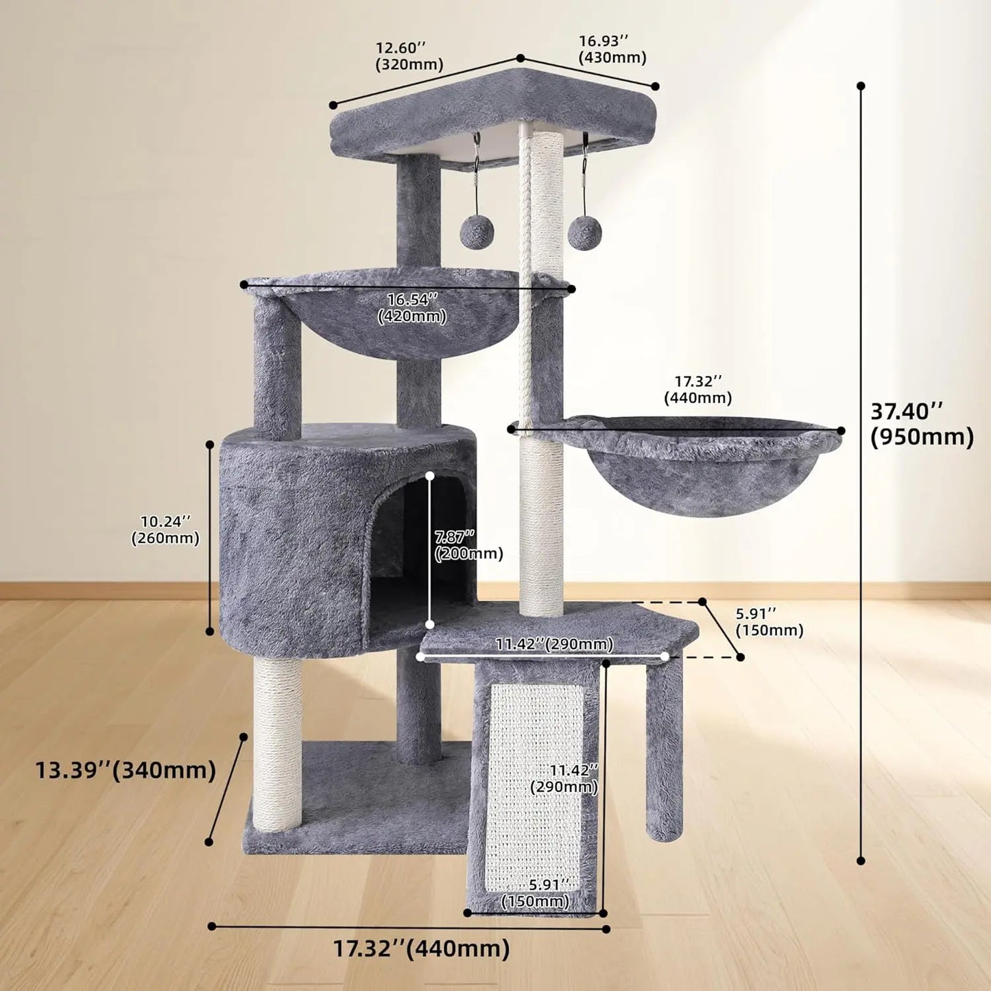 Cat Tree Tower with Scratching Posts - Safe Paws